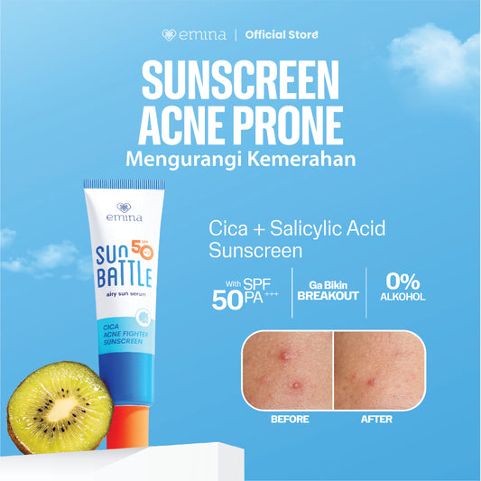 [NEW! MUST HAVE] Emina Sun Battle Spf 50 Pa++++ Cica Acne Fighter Sunscreen