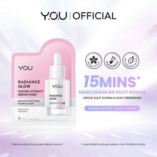 YOU Radiance Glow Sakura Extract Serum Mask Serum Pencerah Sheet Mask Brightening Atasi Kulit Kusam Berminyak dan Sensitif