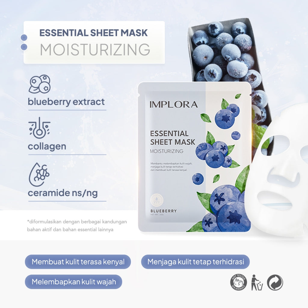 Implora Essential Sheet Mask | Hydrating Essence | Mencerahkan Mengencangkan Wajah