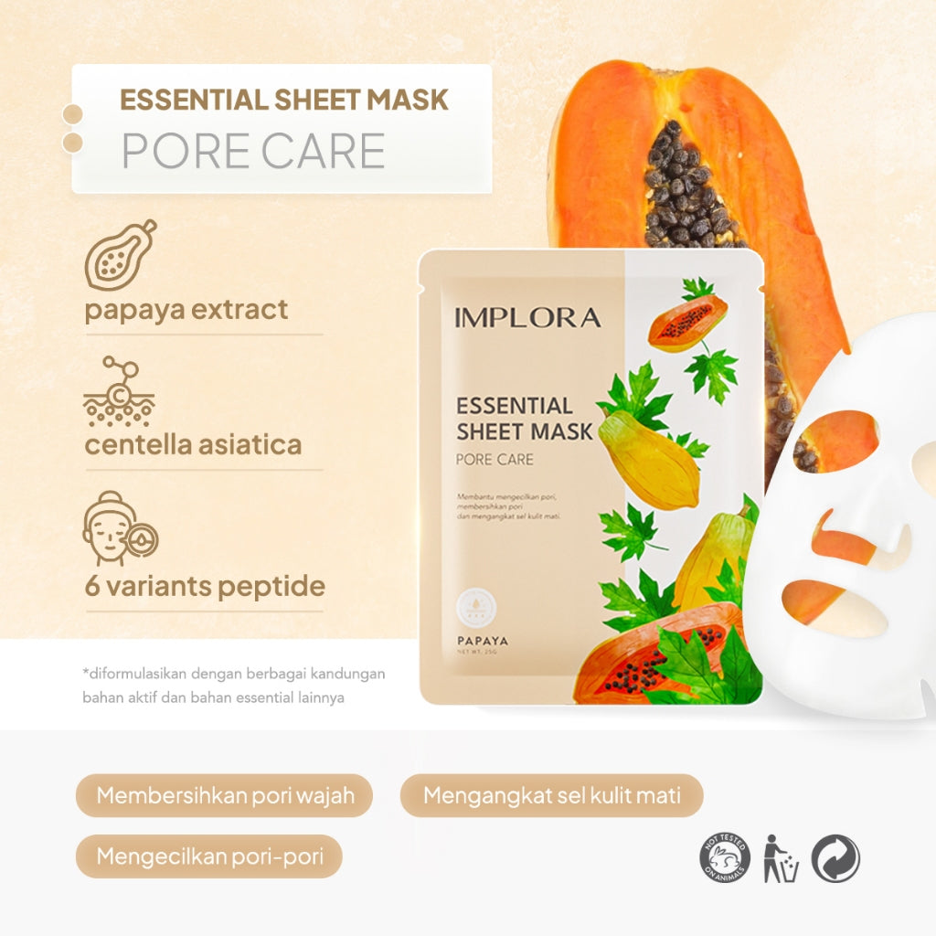 Implora Essential Sheet Mask | Hydrating Essence | Mencerahkan Mengencangkan Wajah