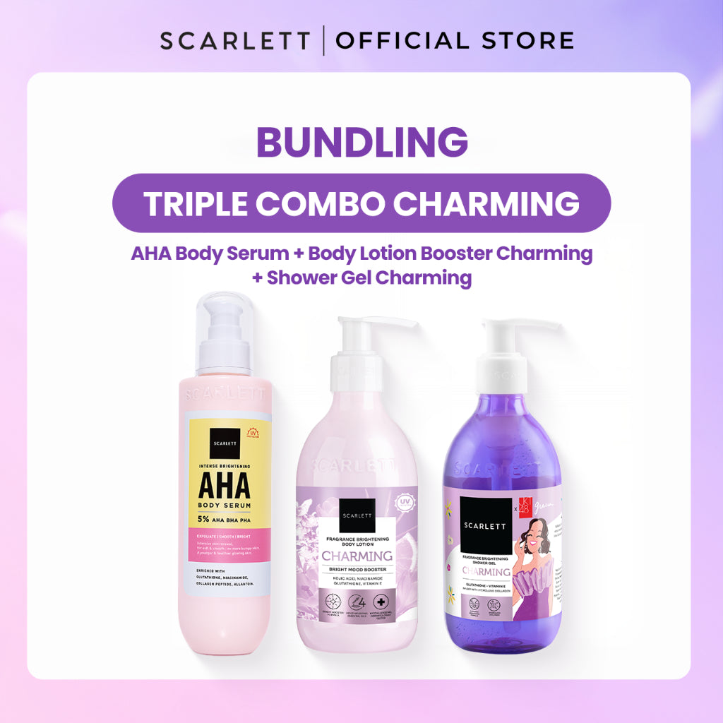 SCARLETT Top Picks Glow Body Care Series 5in1 Body Scrub + Shower Gel/Shower Scrub + Exfoliate + Body Serum + Body Lotion Paket Lengkap Fragrance Body Care | Aroma Wangi Mewah Tahan 12 Jam Mencerahkan Melembabkan Menutrisi Kulit