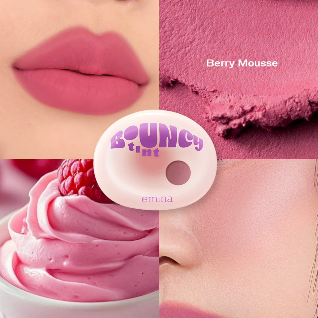 NEW! Emina Bouncy Tint 3 in 1 Lip, Cheek, & Eye - Blurry Lip Color, Lasting Stain, dilengkapi dengan SPF 15 PA+++, Marshmallow Mochi Pudding Longlasting Blush On Lip Tint Eye Shadow