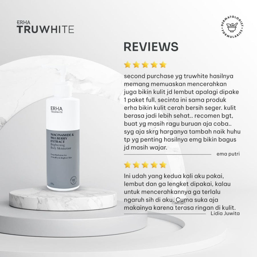 ERHA Truwhite Niacinamide & Mulberry Extract Brightening Body Moisturizer 250g - Lotion Pencerah & Pelembap Tubuh