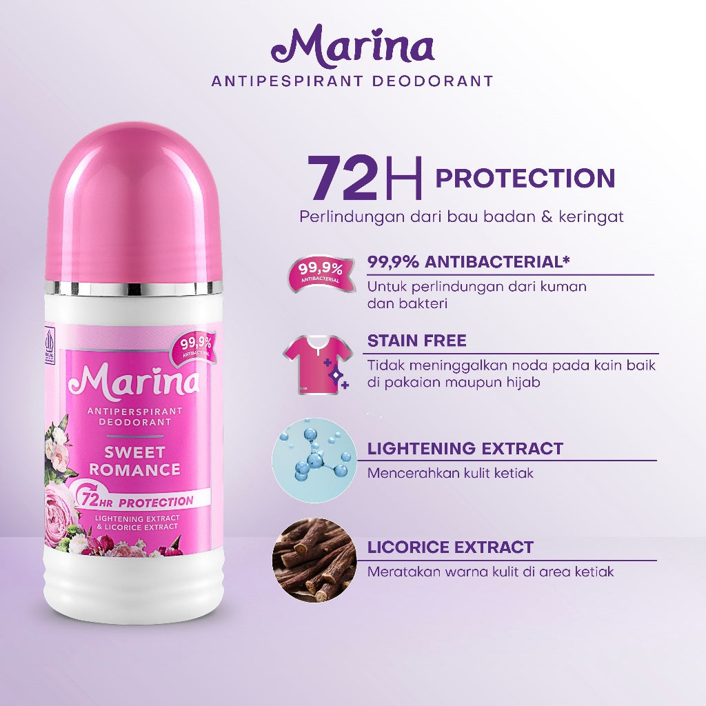 Marina Anti Pespirant Deodorant Sweet Romance [45mL/ 2 pcs] - Exp : 06.2027