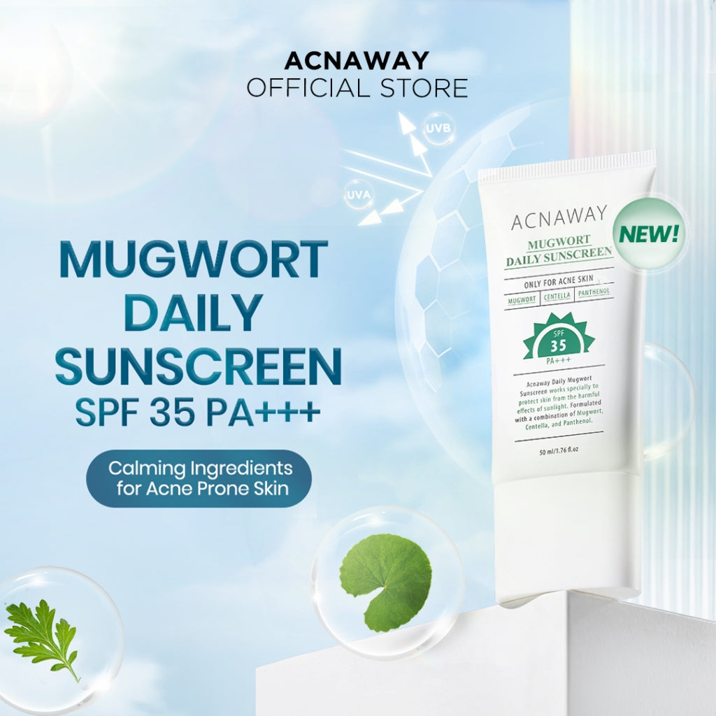 ACNAWAY Mugwort Daily Sunscreen SPF 35 PA+++ – Sunscreen Wajah Ringan UV Protection Lightweight No Whitecase No Comedogenic Acne Calming Tabir Surya Cepat Menyerap untuk Kulit Berjerawat Melembapkan & Melindungi Kulit Berjerawat Cocok Semua Jenis Kulit