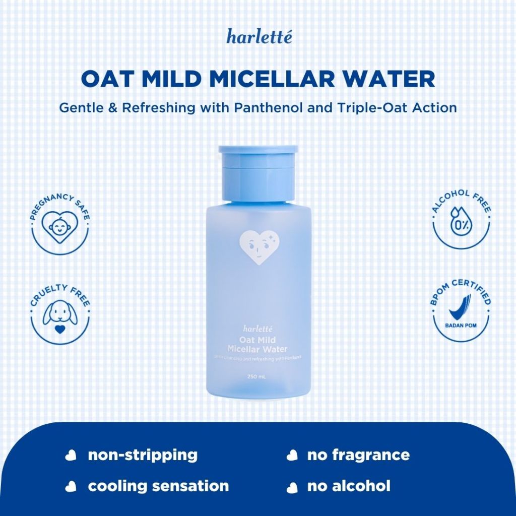 Harlette Oat Mild Micellar Water | Sensitive, Acne Prone, Skin Barrier, Berjerawat, Membersihkan & Mencerahkan