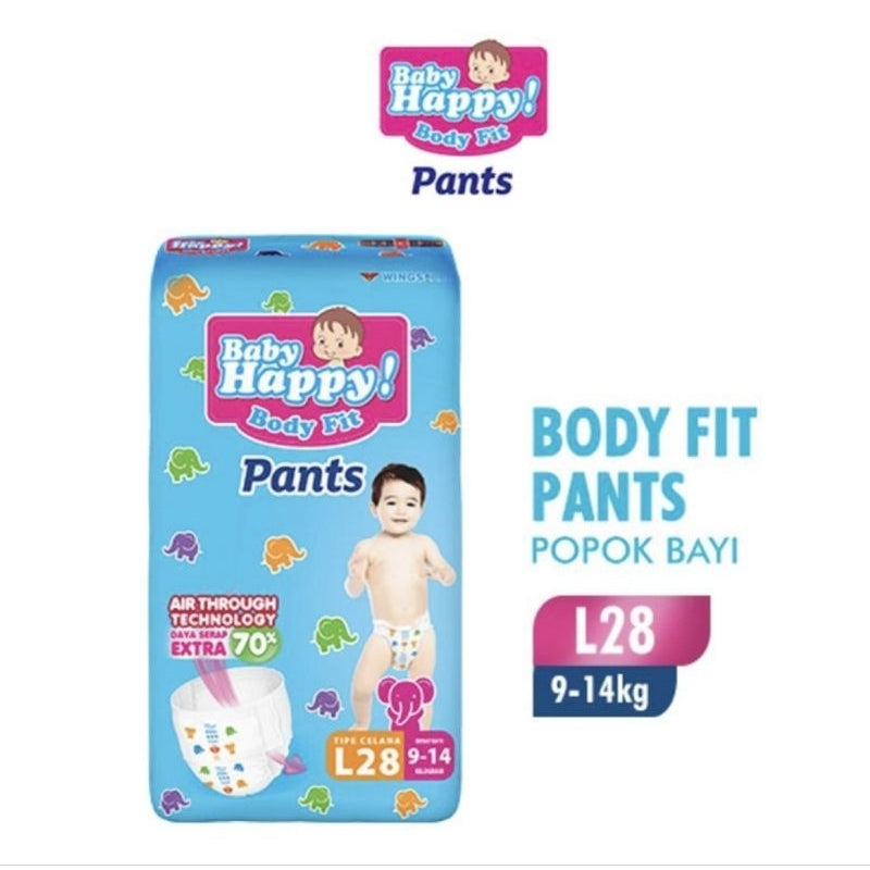 Baby Happy Body Fit Pants Popok Celana Bayi L 28 pcs