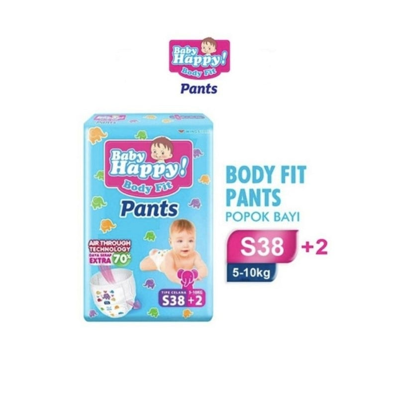 Baby Happy Body Fit Pants Popok Celana S 38+2 pcs