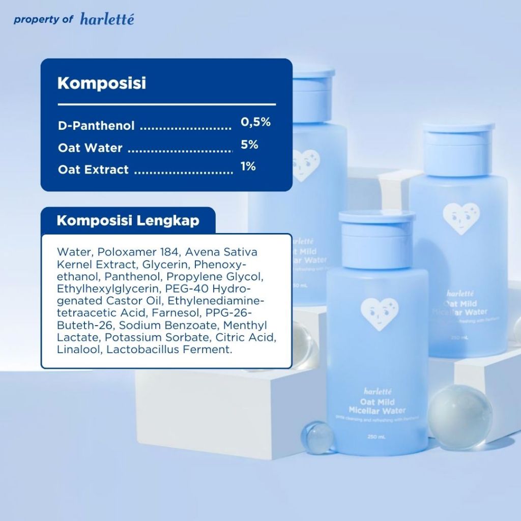 [BELI 2 LEBIH HEMAT] Harlette Oat Mild Micellar Water | Sensitive, Acne Prone, Skin Barrier, Berjerawat, Membersihkan & Mencerahkan
