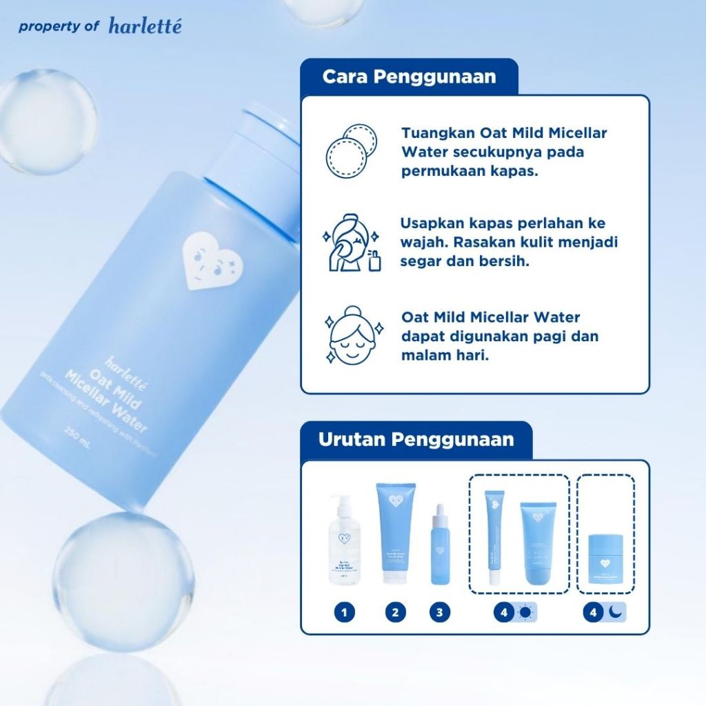 [BELI 2 LEBIH HEMAT] Harlette Oat Mild Micellar Water | Sensitive, Acne Prone, Skin Barrier, Berjerawat, Membersihkan & Mencerahkan