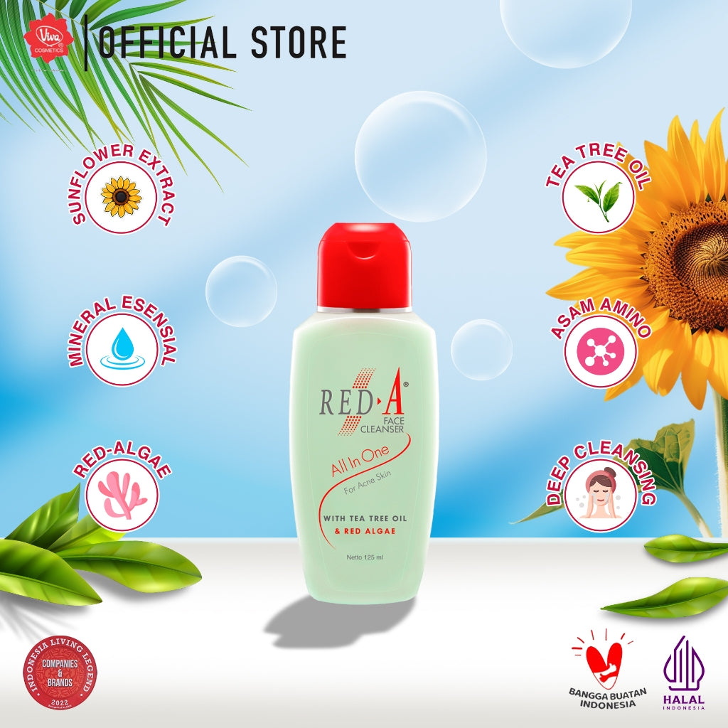 Red-A Face Cleanser All in One for ACNE SKIN with Tea Tree Oil (Kulit Berminyak & Berjerawat)- 125ml