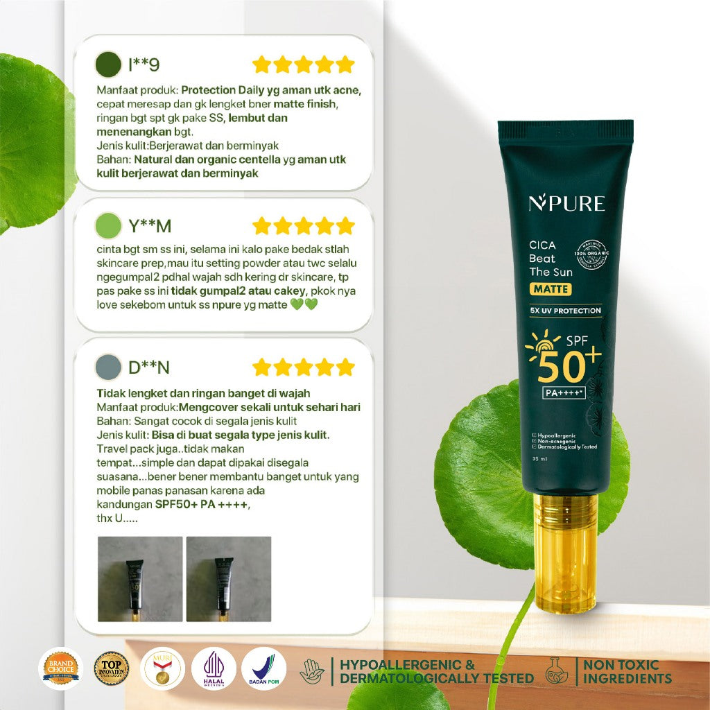 BELI 1 GRATIS 1 - LEBIH MURAH - NPURE Cica Beat The Sun Glow + Matte SPF 50+ PA++++/ SUNSCREEN JERAWAT / SUNSCREEN HYPOALLERGENIC Acid Extract Beruntusan Hydrating - Exclusive Creator
