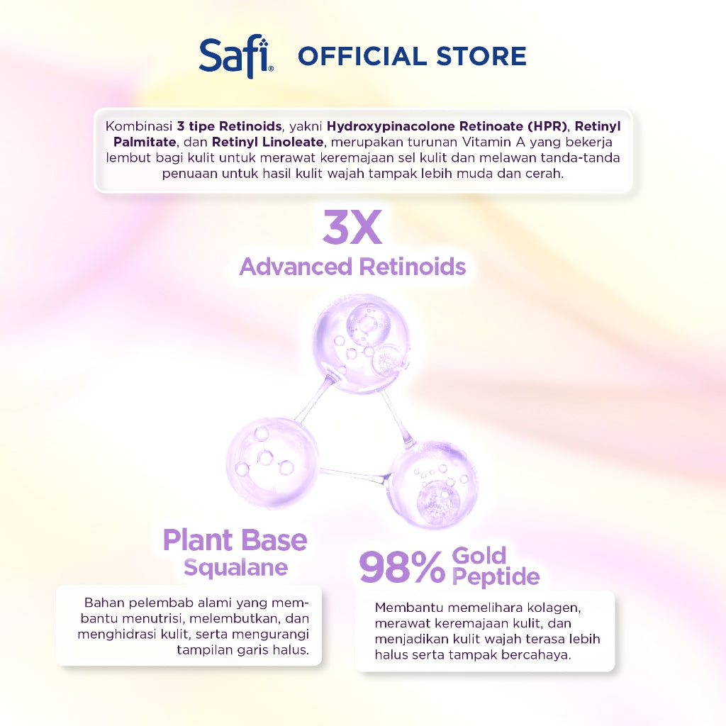 [Paket Serum + Pelembap] Safi Age Defy 3X Advanced Retinoid - Youthful Renewal Ampoule 20ml + Intense Renewal Moisturizer 40gr - Serum Wajah Glowing, Krim Wajah Anti Aging | Better Than Retinol