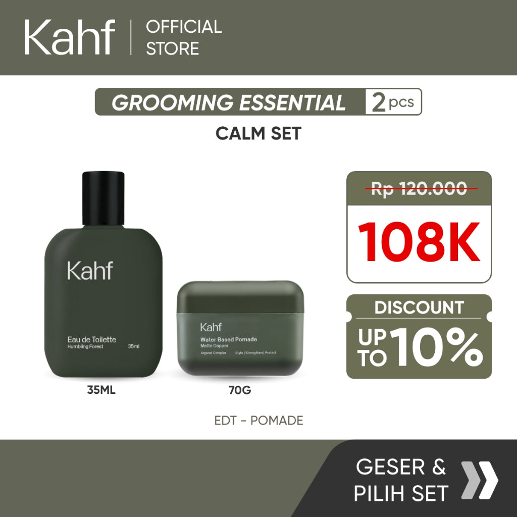 Kahf Paket Grooming Essential isi 2 - Eau de Toilette (EDT), Pomade, Hair Powder