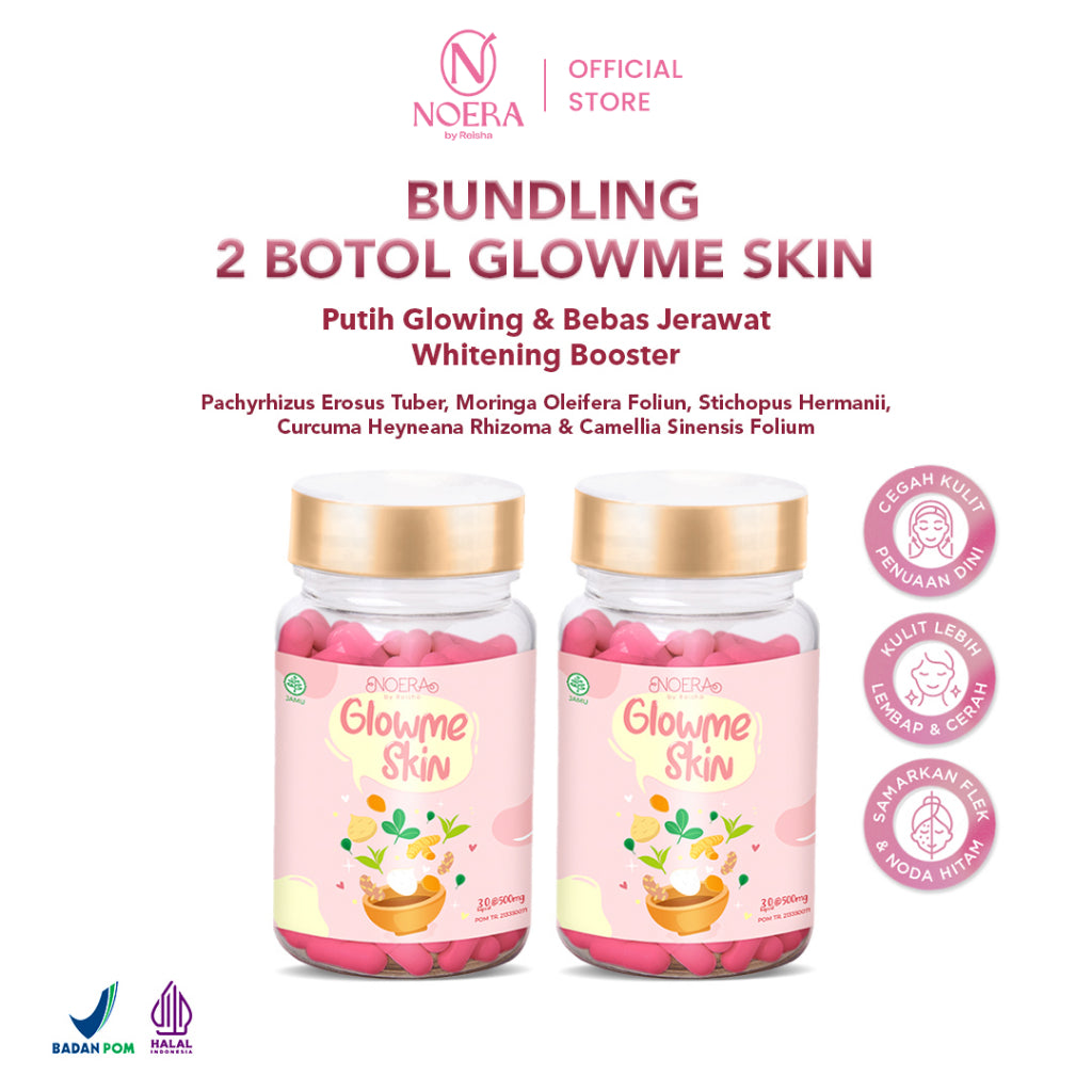 Noera Bundling 2 Botol Glow Me Skin Improve Formula | Kapsul Pencerah & Anti Acne Kulit | Suplemen Pencerah Kulit | Booster Brightening | Obat Jerawat | Whitening Supplement