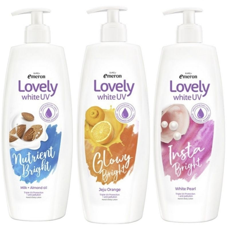 Emeron Lovely White UV Lotion Pelembap Tubuh Nutrient Bright Milk + Almond Oil 500 ml