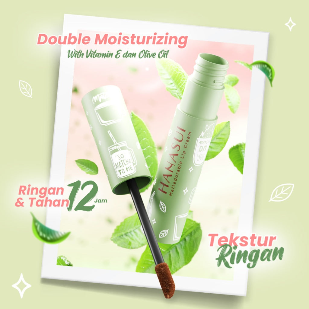 Hanasui Mattedorable Lip Cream Matcha Latte Edition - Lip Cream Double Mouisturizing With Vitamin E Pigmented Velvet Finish & Non - Transferable
