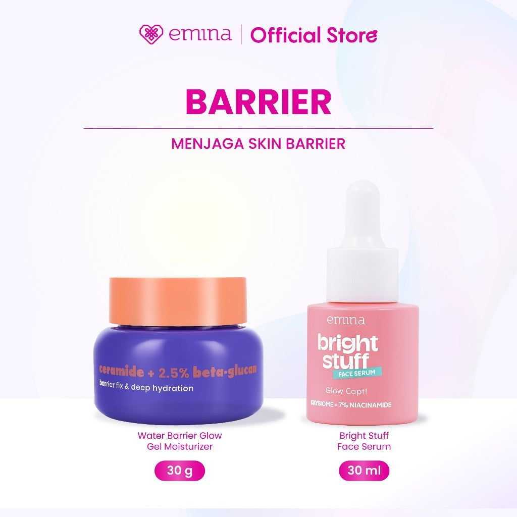 Emina 2 pcs Skincare Paket Moisturizer + Serum - Brightening Moisturizer Gel + Serum Glowing Anti-acne Ceramide Niacinamide Cica