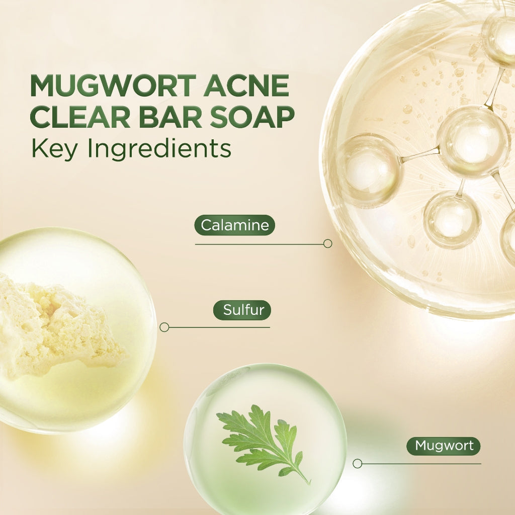ACNAWAY Mugwort Acne Clear Bar Soap - Sabun Organik Natural Acne Soap untuk Jerawat Badan Tanpa Paraben & Alkohol with Sulfur Calamine Herbal
