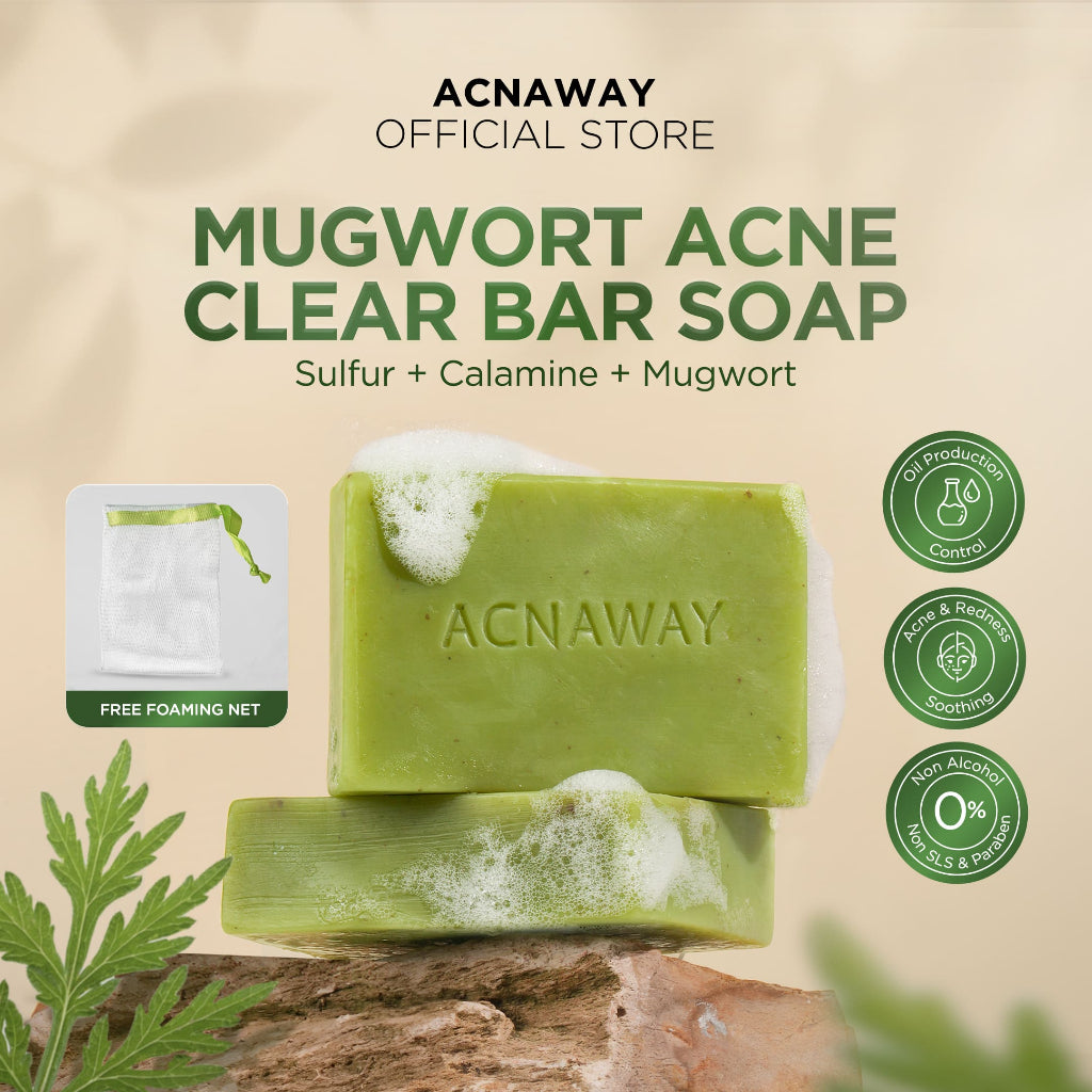 ACNAWAY Mugwort Acne Clear Bar Soap - Sabun Organik Natural Acne Soap untuk Jerawat Badan Tanpa Paraben & Alkohol with Sulfur Calamine Herbal