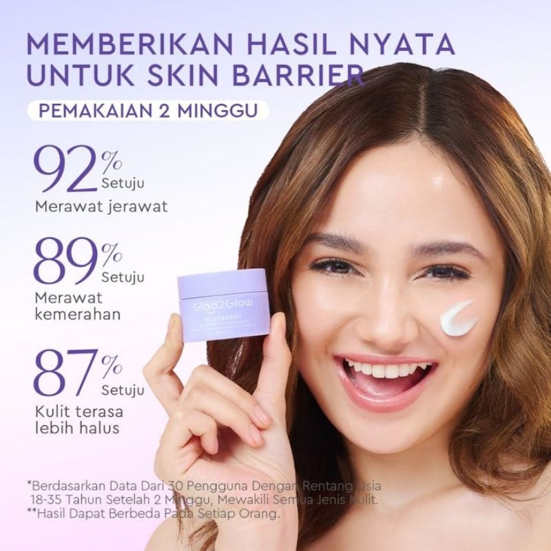 Glad2Glow Moisturizer Pelembap Wajah Anti Jerawat Blueberry 30 g