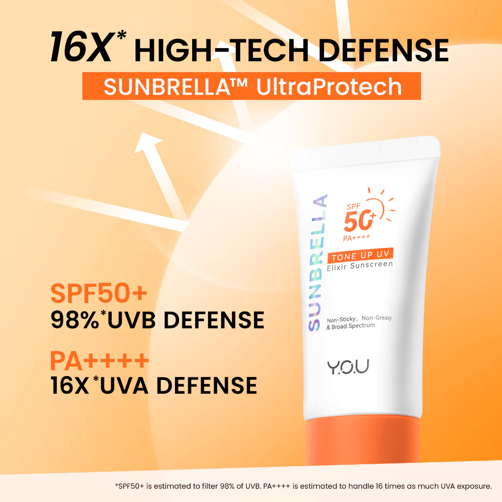 Y.O.U Sunbrella Triple UV Elixir | Daily Defense | Tone Up Elixir | Acne Shield | Airy Outdoor | 2% Sunscreen | Pro Acnecare | Gentlecare | Intensive Care | Ultra Airy Outdoor