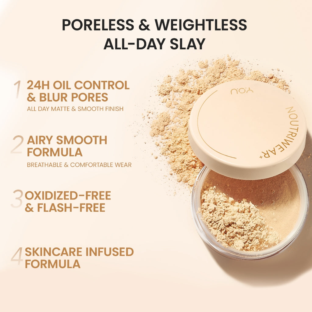 YOU NoutriWear+ Airy Fit Loose Powder Nourishing Oil Control | Bedak Tahan Lama 24 Jam | Bedak Tabur Tahan Air | Loose Powder Setting Powder