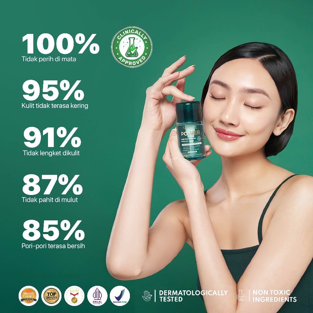 NPURE Acne Power Clear Micellar Water 100ml / Micellar No Alcohol / SLS Free 100ml / Travel Size