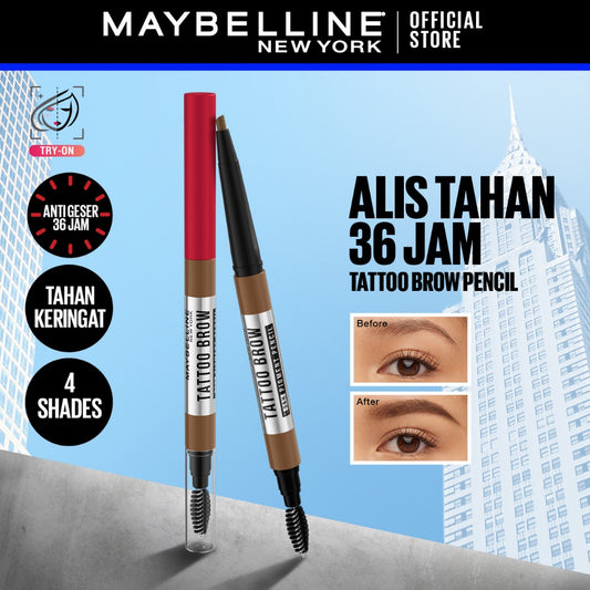 MAYBELLINE OFFICIAL Tattoo Brow 36H Pencil - Pensil Alis Eye Makeup Cokelat Pigmented Tahan Lama Superstay Matte Vinyl Ink