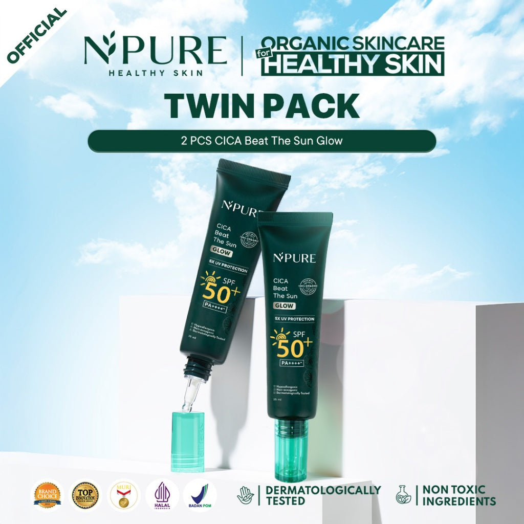 2PCS TWIN PACK SUNSCREEN - NPURE Sunscreen Cica Beat The Sun Glow / Sunscreen Hypoallergenic / SPF 50  PA ++++ / Kulit Kering Jerawat Facial Extract Hitam Vitamin Bruntusan Wajah