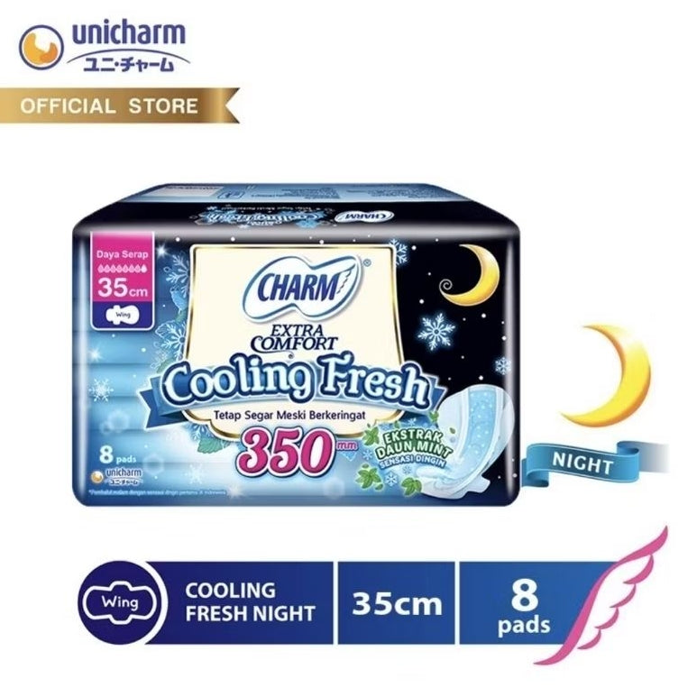 Charm Cooling Fresh Pembalut Wanita Wing Malam Ekstrak Daun Mint 35 cm 8 pcs