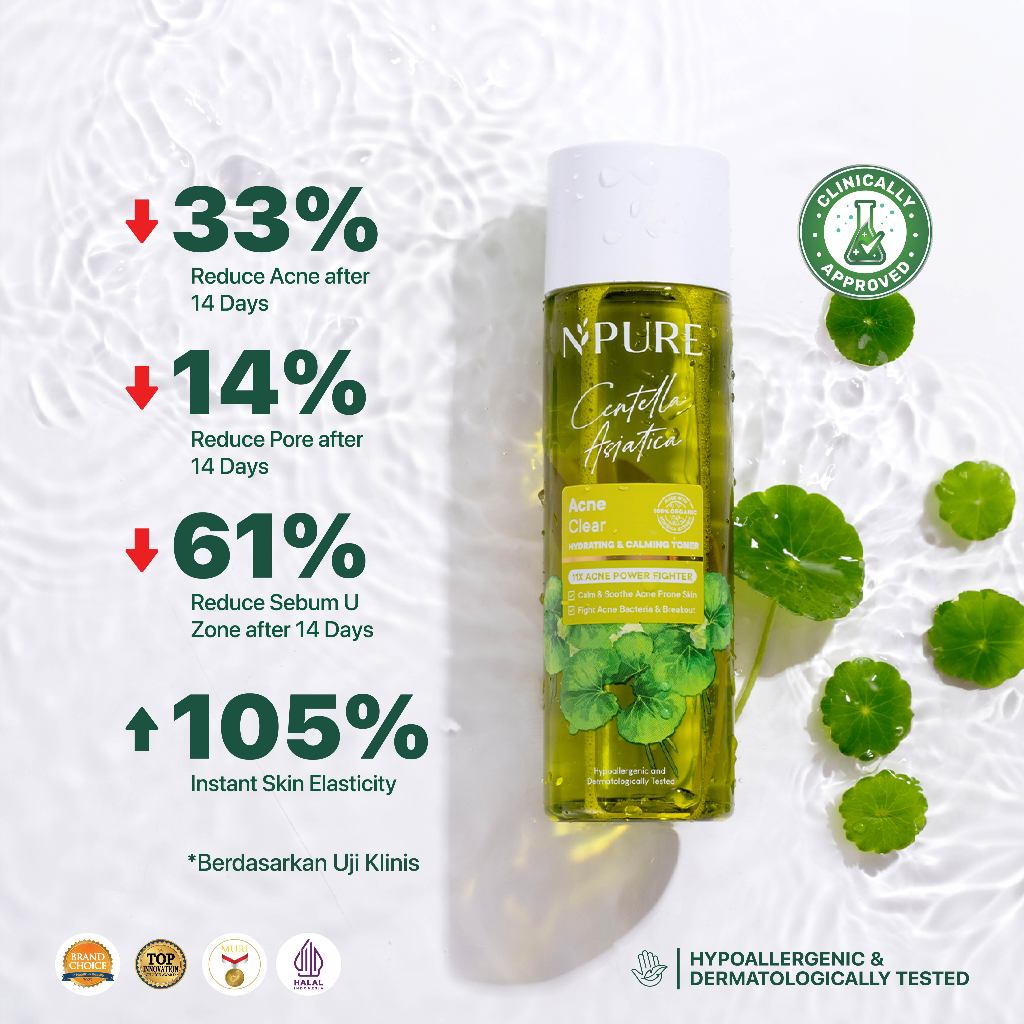 NPURE Cica Hydrating Acne Toner 30ml / Acne Toner / Toner Kulit Jerawat Berminyak - Travel Size Acid Berjerawat Hydrating Mencerahkan Wajah Kotoran