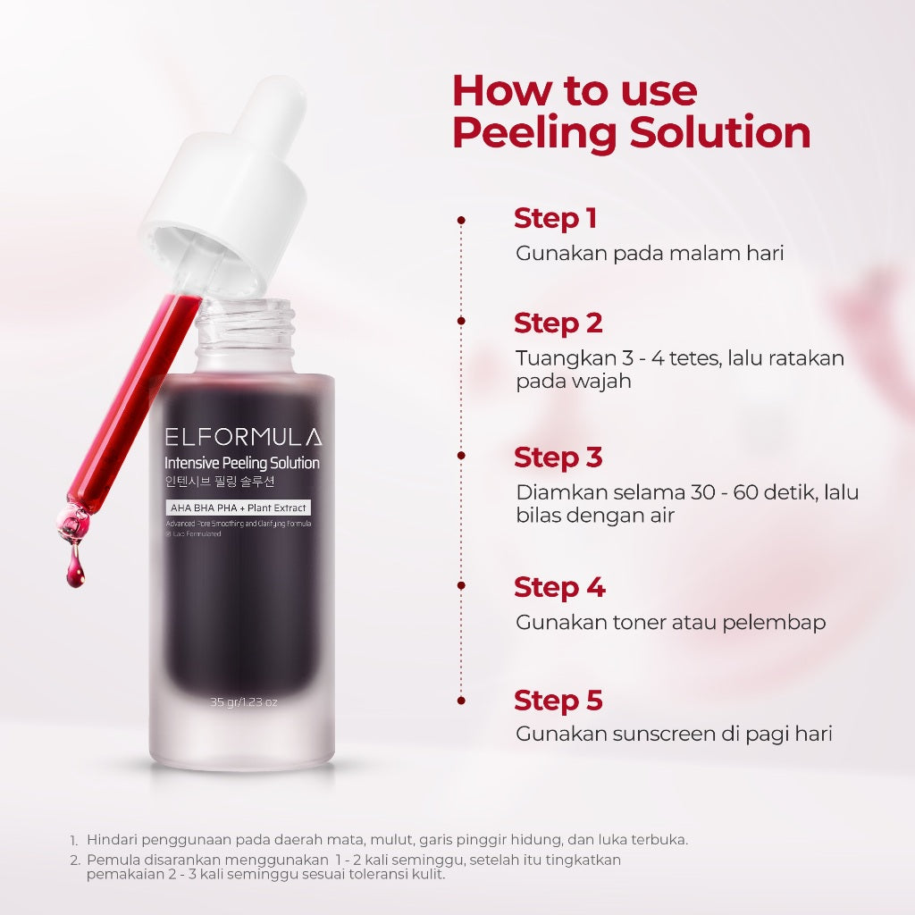 ELFORMULA Intensive Peeling Solution - Peeling Serum Dark Spot Glass Skin Eksfoliasi Wajah Mengangkat Sel Kulit Mati AHA BHA PHA Glowing Smooth Skin Mencerahkan Kulit Halus Blackhead Brightening Whitening Exfoliasi Exfoliating