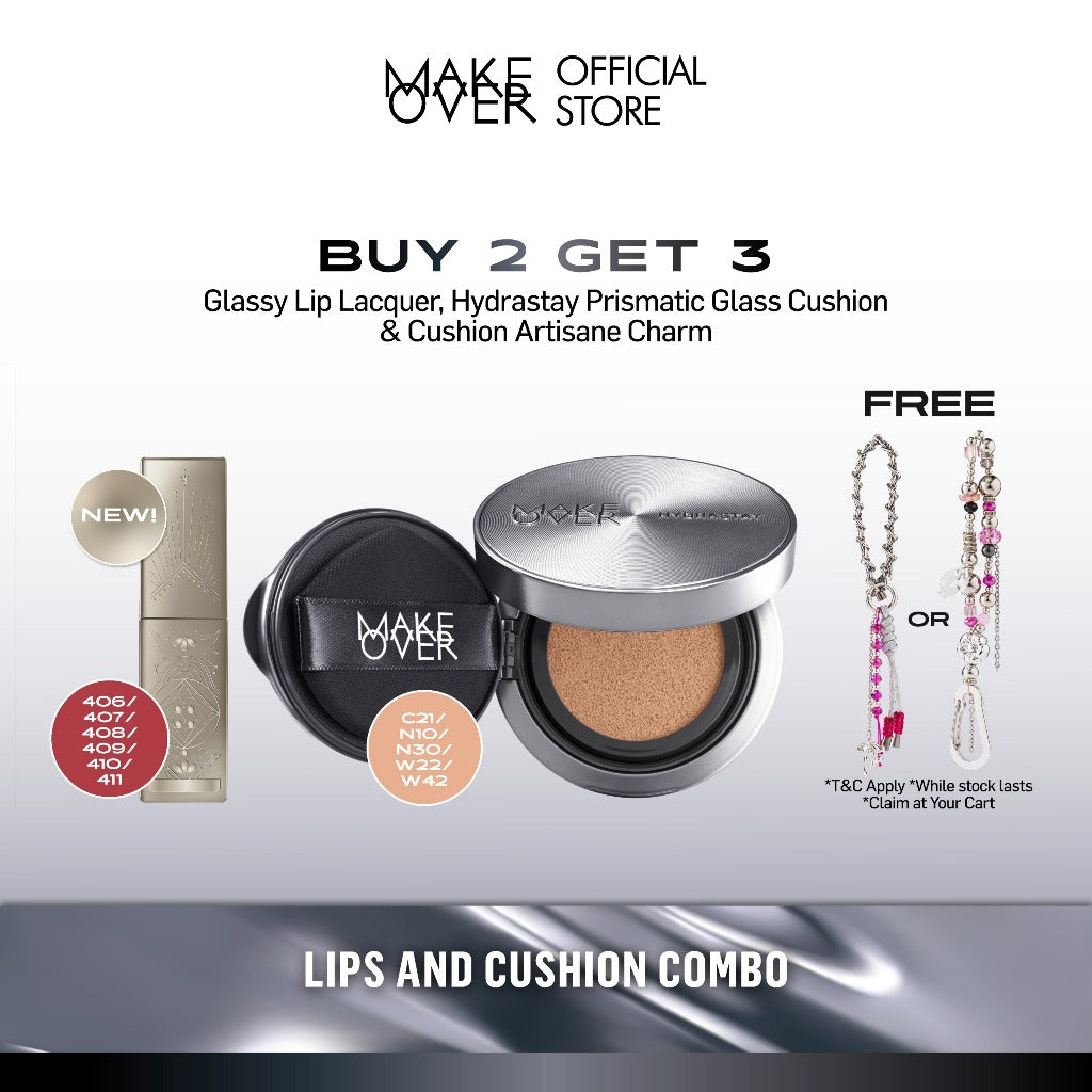 [LIPS AND CUSHION COMBO] NEW SHADES MAKE OVER Glassy Lip Lacquer + Hydrastay Prismatic Glass Cushion -  Lip Gloss Lip Tint Lipcream Lip Cream Lipstick Make Up Pigmented Cushion Tahan Lama Glow