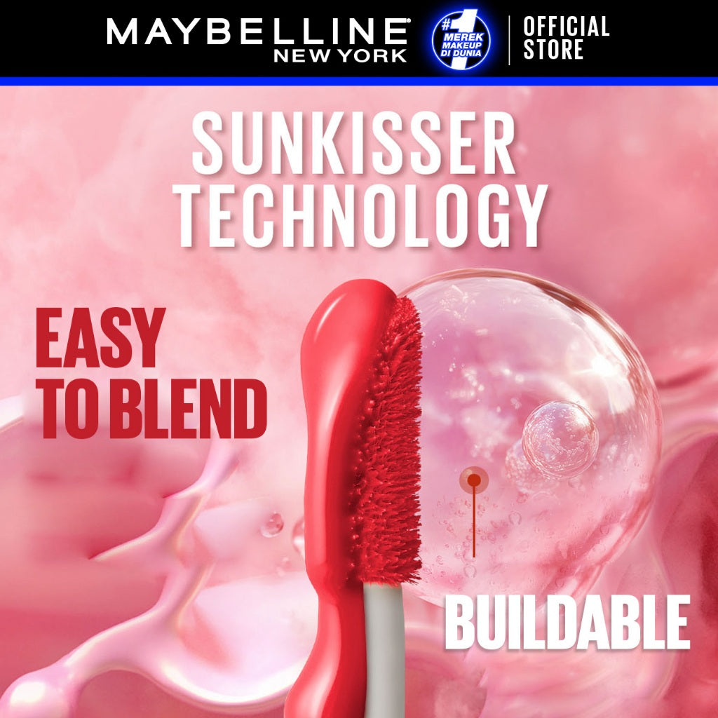 MAYBELLINE OFFICIAL Sunkisser Liquid Blush 5.4mL Instant Fresh Cheeks Glow Matte Cream Blush Liquid Blush Highlighter Blush On Cair Buildable Mudah Di Blend Pigmented Ringan Tahan Lama Tinted Serum