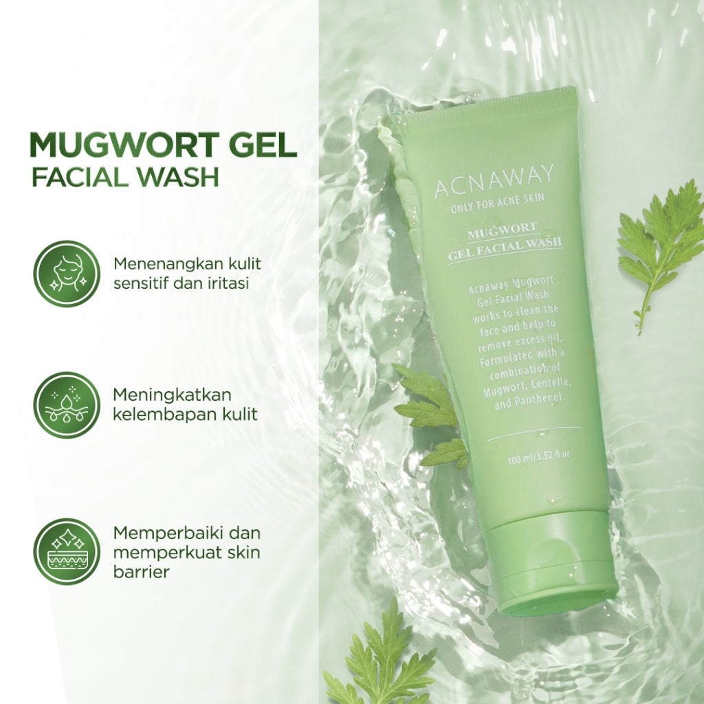 ACNAWAY Mugwort Gel Facial Wash - Acne Friendly Gentle Cleanser Sabun Cuci Muka Untuk Kulit Berjerawat Sensitif Wajah Bersih Tidak Kering Face Wash Sabun Muka Oil Control Fungal Acne Safe Skincare Daily Cleanser All Skin Type Facewash Pembersih Wajah
