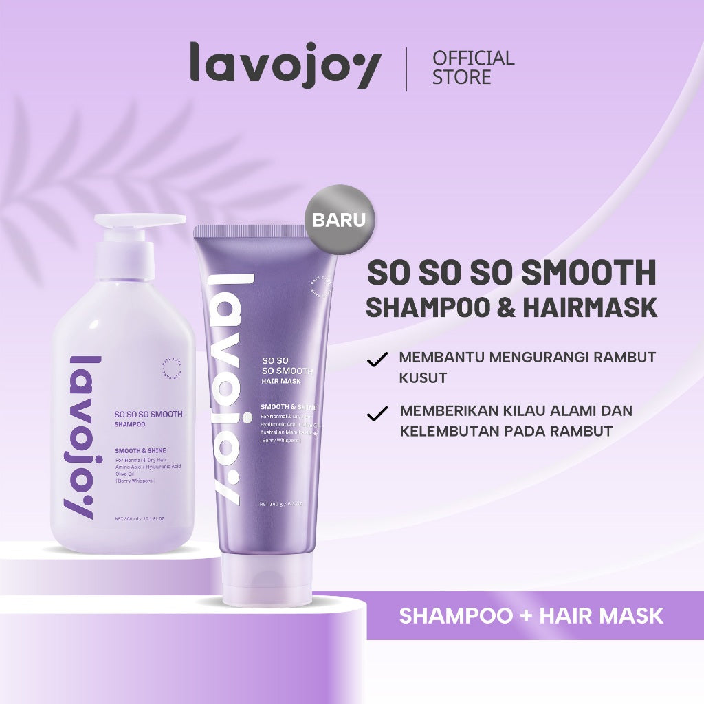 Lavojoy So So So Smooth Hair Mask 180gr | Masker Rambut Lembut Anti Kusut Frizzy | Masker Rambut Berkilau | Masker Rambut Kering | Repair Hair Mask with Hyaluronic Acid + Triple Seed Oil + Australian Manuka Honey