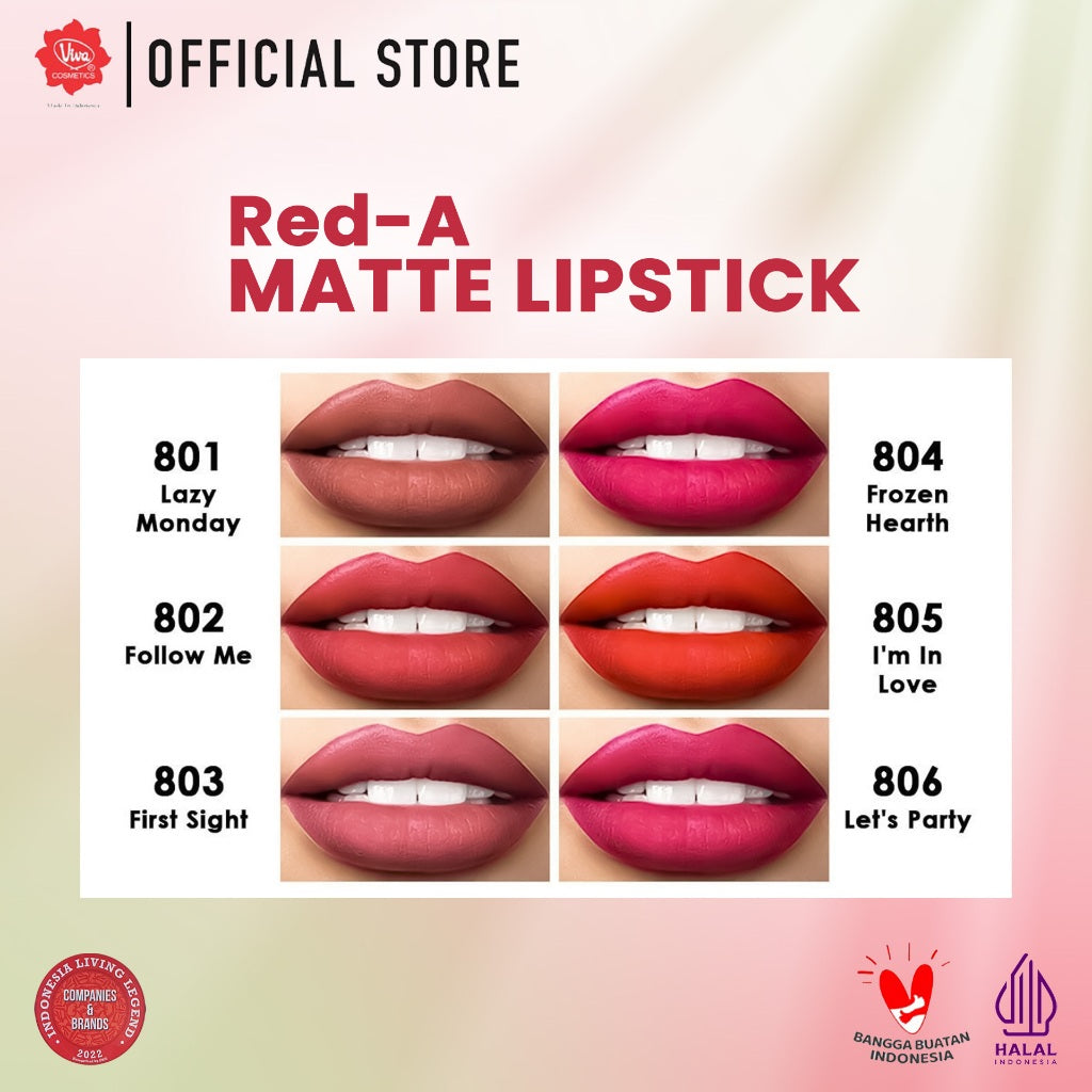 Red-A Matte Lipstick (with Vit E, UV FILTER & Aloe Vera Extract) - tersedia 6 warna: 801 - 806