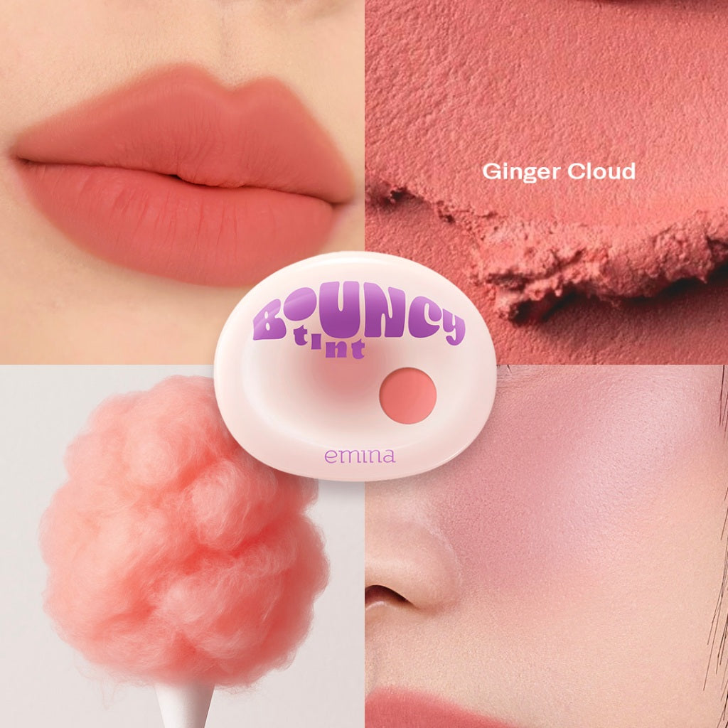 NEW! Emina Bouncy Tint 3 in 1 Lip, Cheek, & Eye - Blurry Lip Color, Lasting Stain, dilengkapi dengan SPF 15 PA+++, Marshmallow Mochi Pudding Longlasting Blush On Lip Tint Eye Shadow