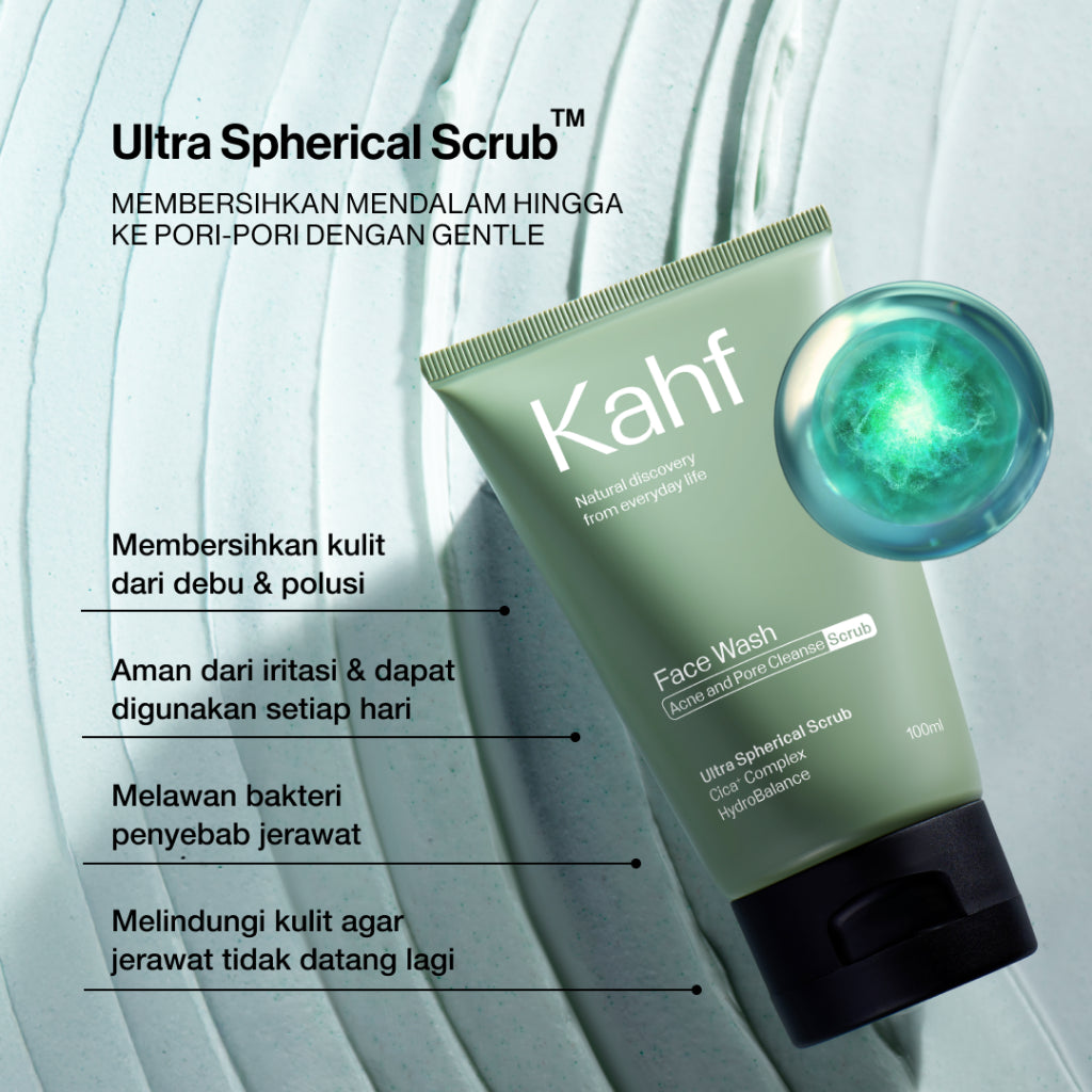 Twin Pack Kahf Face Wash Acne and Pore Cleanse Scrub 100 ml - 2 pcs Sabun Cuci Muka Pria dengan Scrub untuk Melawan Jerawat - Suitable for Daily Use