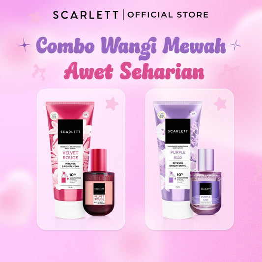 【NEW LAUNCH】BUNDLING Scarlett Fragrance Brightening Body Serum 170ml & Scarlett Whitening Extrait De Parfum 30ml ( Velvet Rouge / Purple Kiss )  | Melembapkan mencerahkan meratakan warna kulit, Kulit cerah wangi mewah