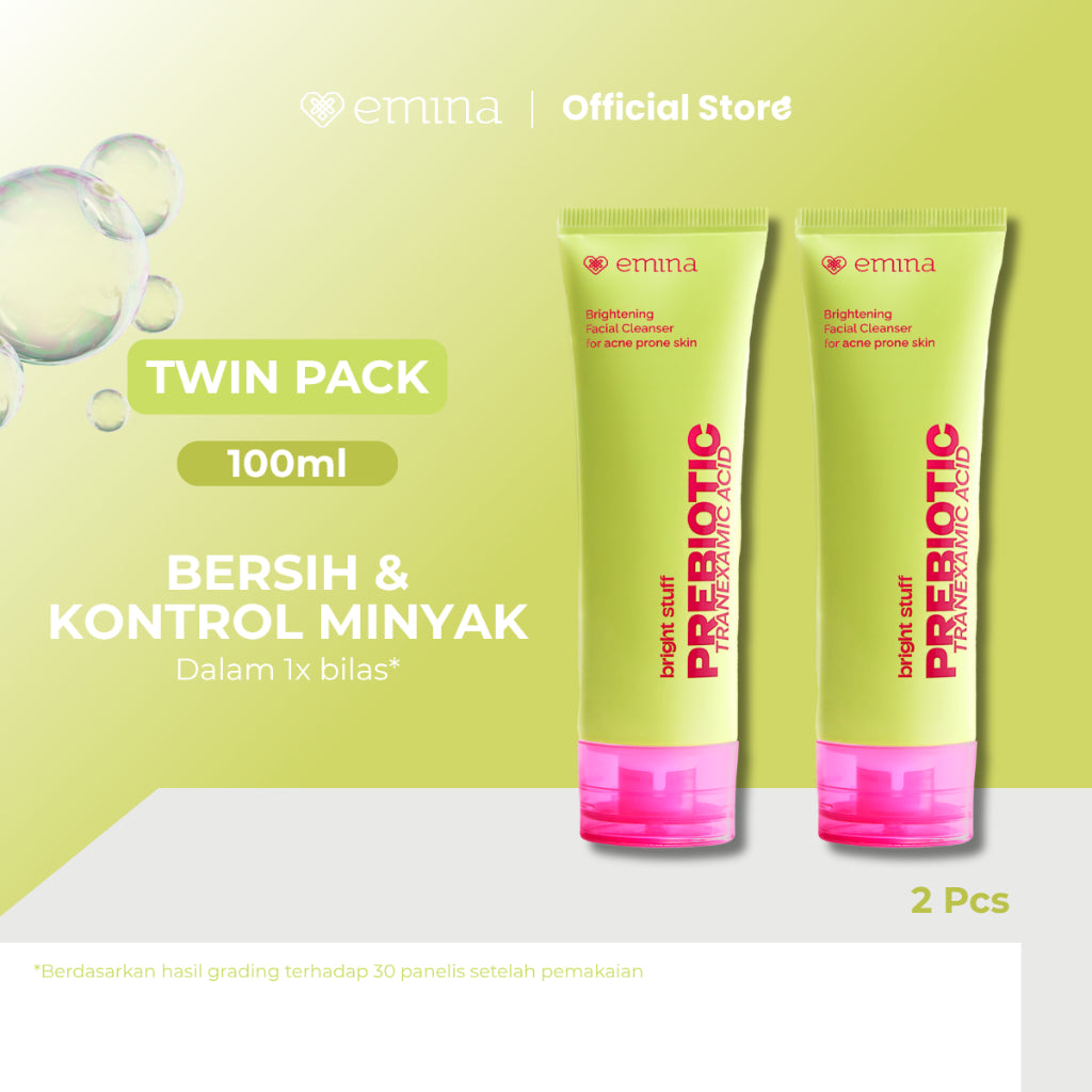Emina Bright Stuff Acne Prone Face Wash 100 mL Twin Pack - Sabun Muka Mencerahkan untuk Kulit Berjerawat