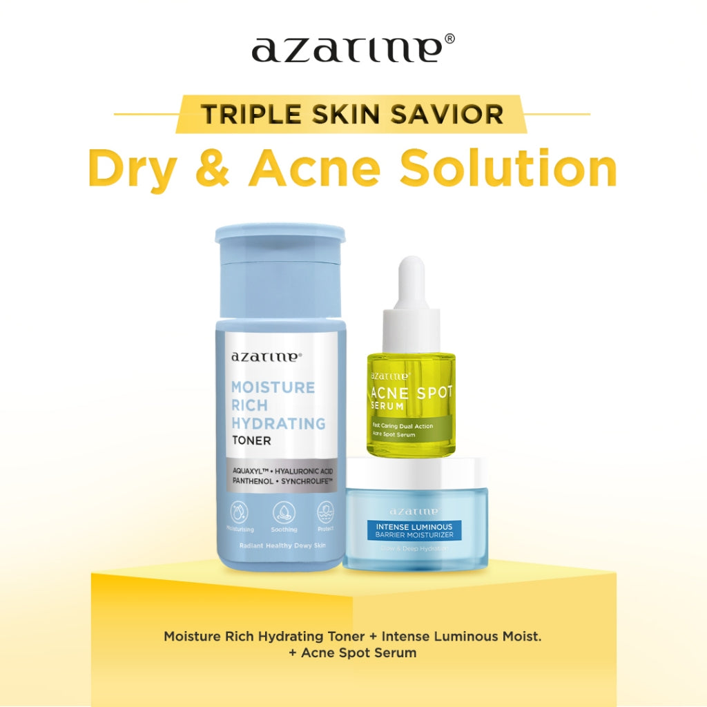 Azarine Triple Skin Savior Dry & Acne Solution [3 PCS] Paket Skincare Menghidrasi Kulit Kering dan Mengatasi Jerawat Aman Untuk Kulit Sensitif
