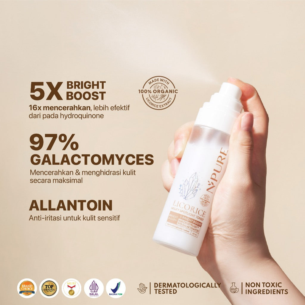 NPURE Toner Licorice / Milky Spotlight / Brightening Toner / Toner Wajah Cerah Glowing / Fine Mist / Aman Bumil Busui