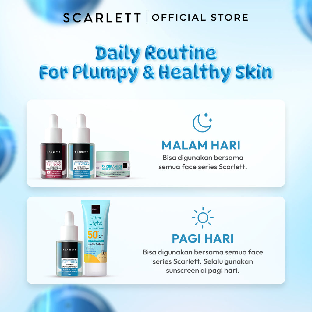 [NEW LAUNCH] Scarlett Blue Hydra Intensive Calming Solution dengan Azulene Allantoin Serum Wajah untuk Menenangkan, Menghidrasi, Kulit Plumpy