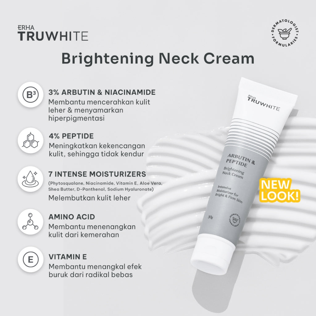 ERHA Truwhite Arbutin & Peptides Brightening Cream – Leher, Lipatan, Ketiak, Selangkangan 30g