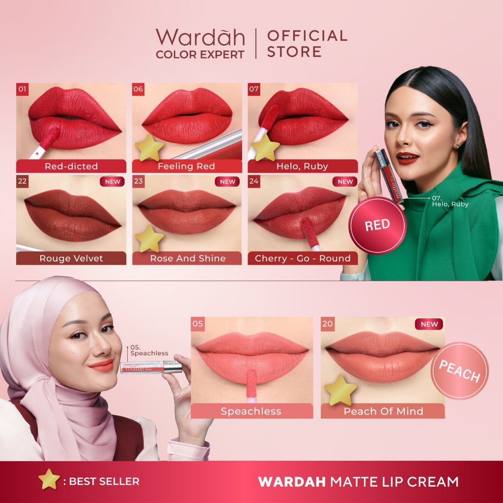 MOST LOVED! WARDAH Matte Lip Cream 4 g Warna Intense dan Tahan Lama Matte Finish Teksture Creamy Liptint Lip Stain Lipstik Lip Tint Lip Matte Lipstick Lipcream Glossy Longlasting Waterproof Tahan Lama Makeup Dark Lips Two Tone Lip Library