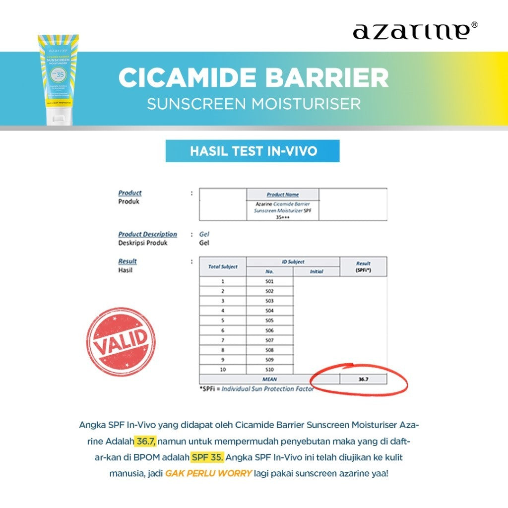 [CREATOR] Azarine Cicamide Barrier Sunscreen Moisturiser SPF35 PA+++ [LOLOS UJI INVIVO INVITRO] Sunscreen Gel Untuk Skin Barrier Protection Sunscreen Kulit Kering Berjerawat Sensitif 40ml