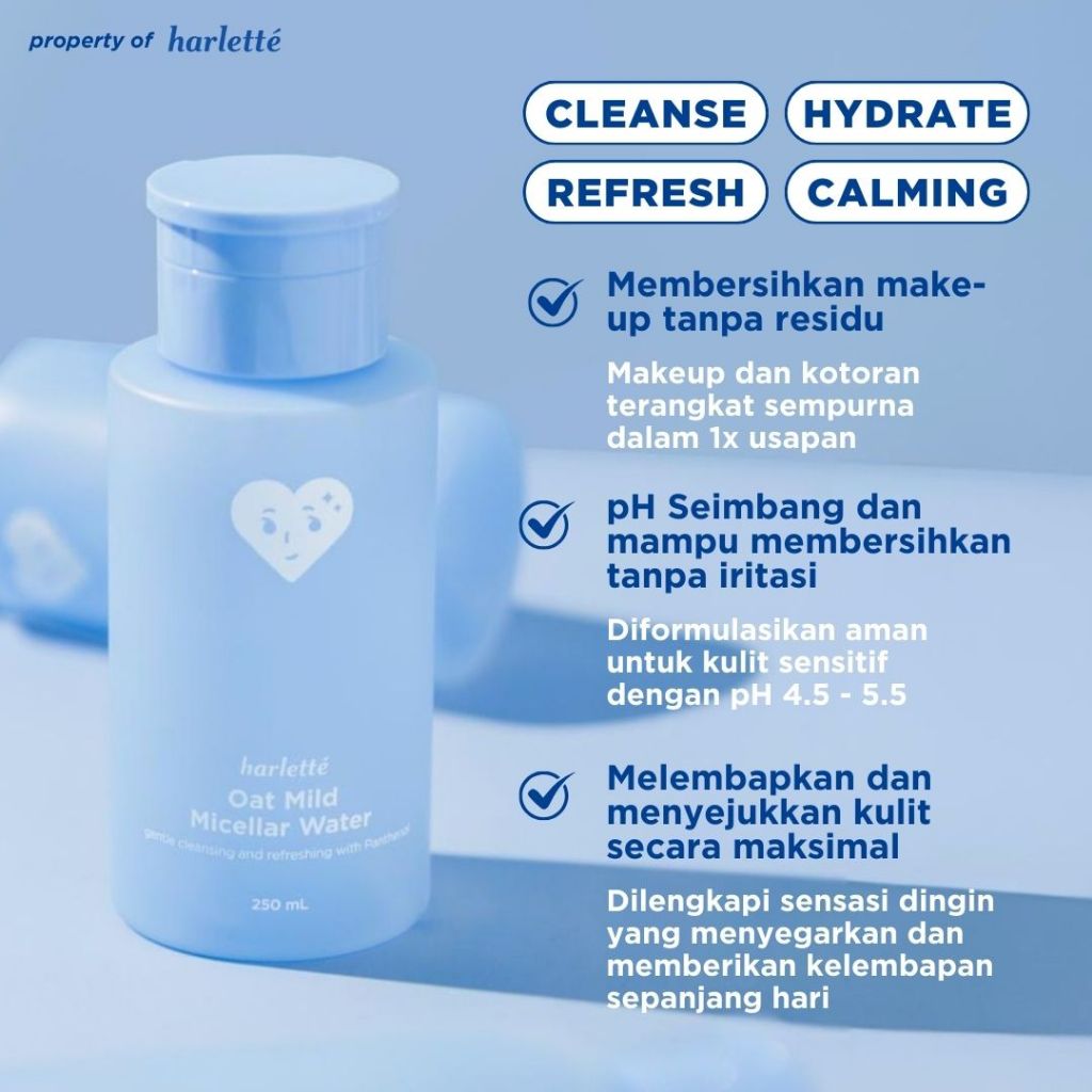 [BELI 2 LEBIH HEMAT] Harlette Oat Mild Micellar Water | Sensitive, Acne Prone, Skin Barrier, Berjerawat, Membersihkan & Mencerahkan