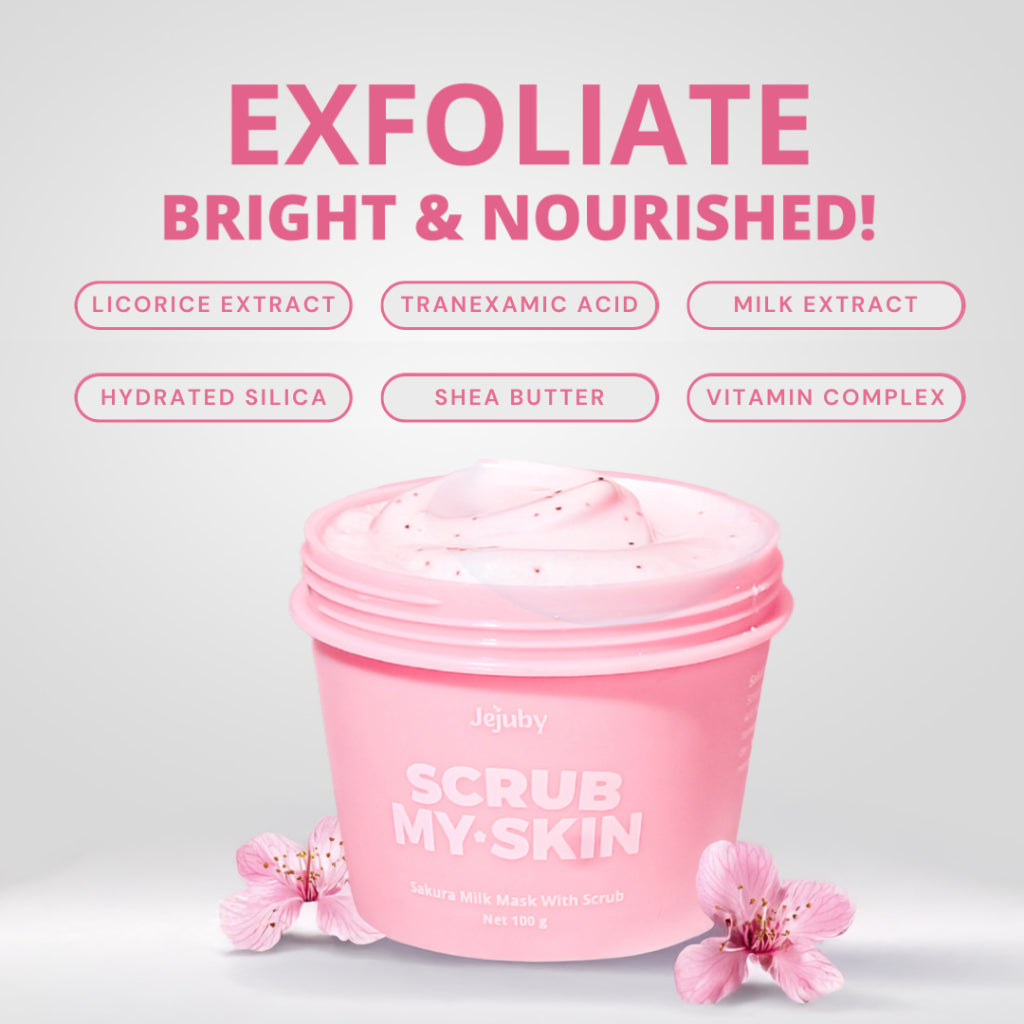 Sakura Milk Mask with Scrub | Scrub Pemutih Badan | Scrub Badan Jejuby [BPOM]